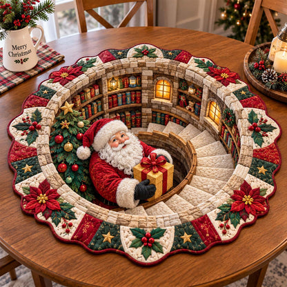 Spiral Library Santa Custom Shape Quilted Table Topper GFTOTP21514