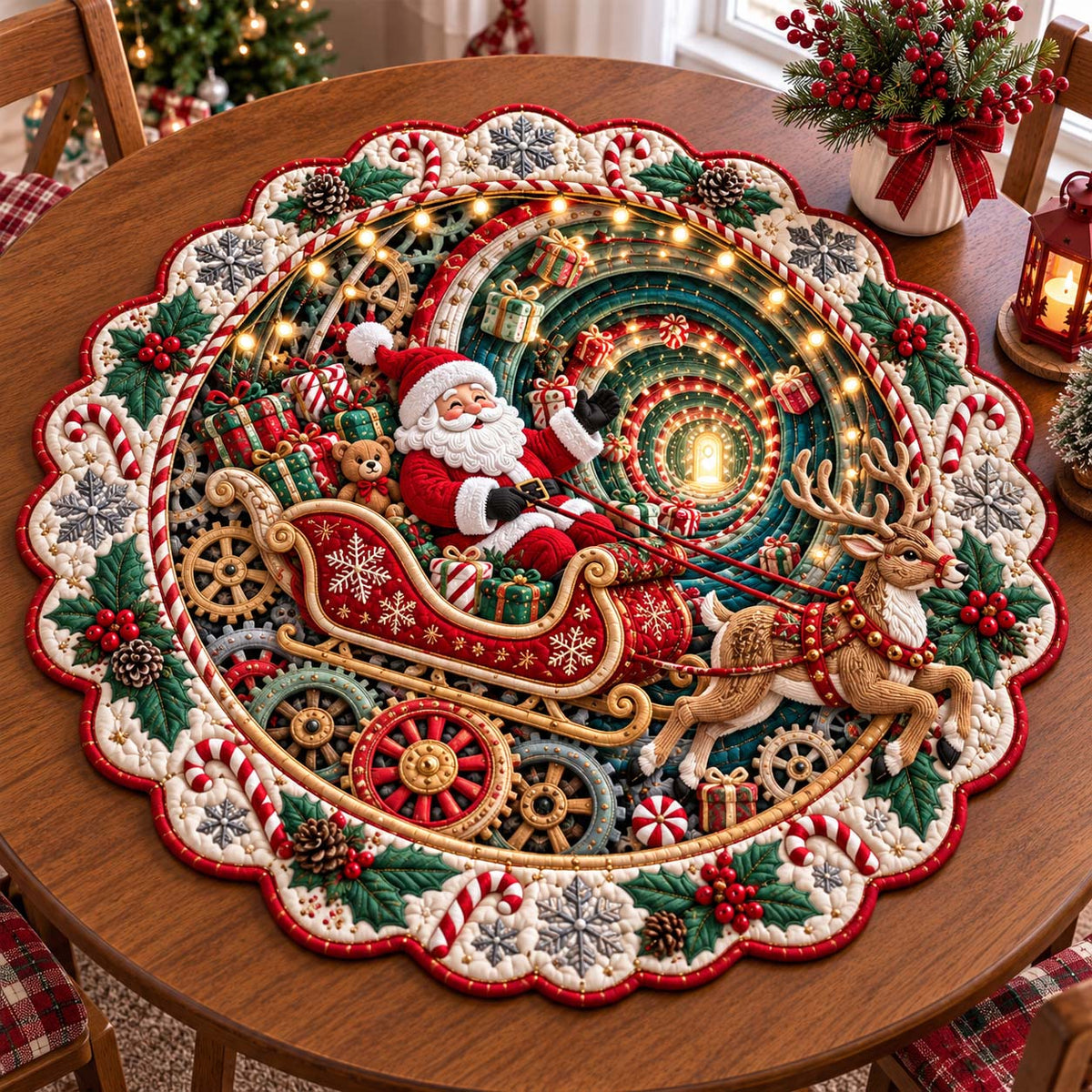 Santa Sleigh Custom Shape Quilted Table Topper GFTOTP21515
