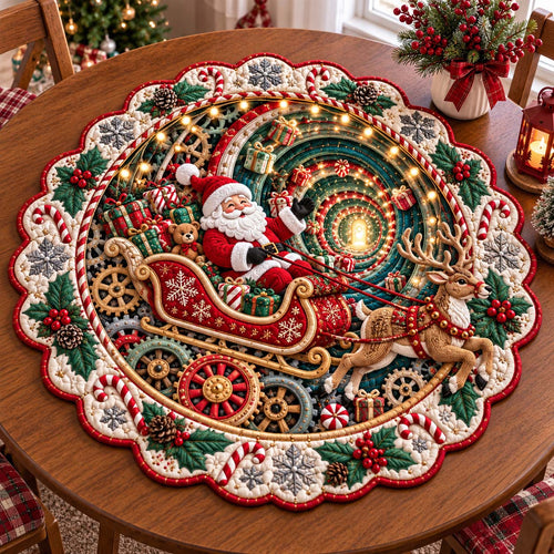 Santa Sleigh Custom Shape Quilted Table Topper GFTOTP21515