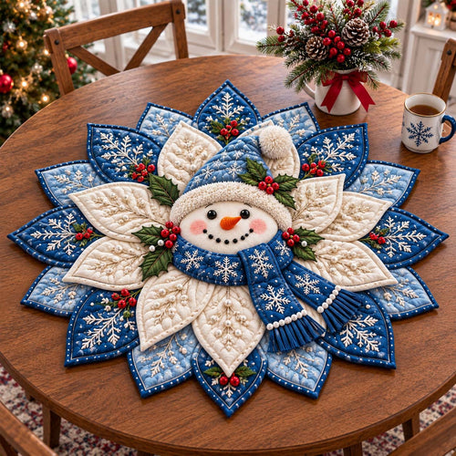Frosty Snowman Bloom Custom Shape Quilted Table Topper GFTOTP21517