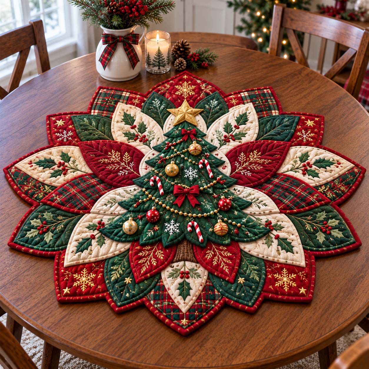Festive Tree Bloom Custom Shape Quilted Table Topper GFTOTP21518