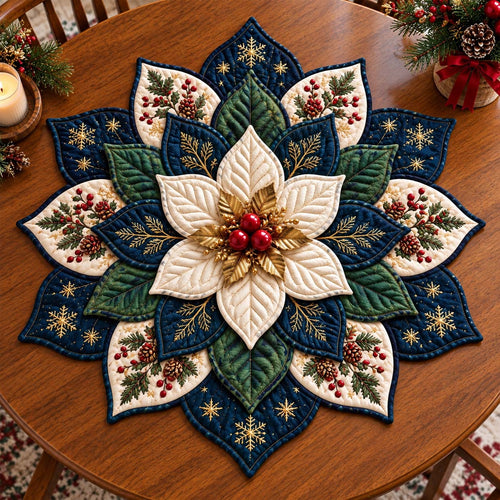 Midnight Poinsettia Bloom Custom Shape Quilted Table Topper GFTOTP21520