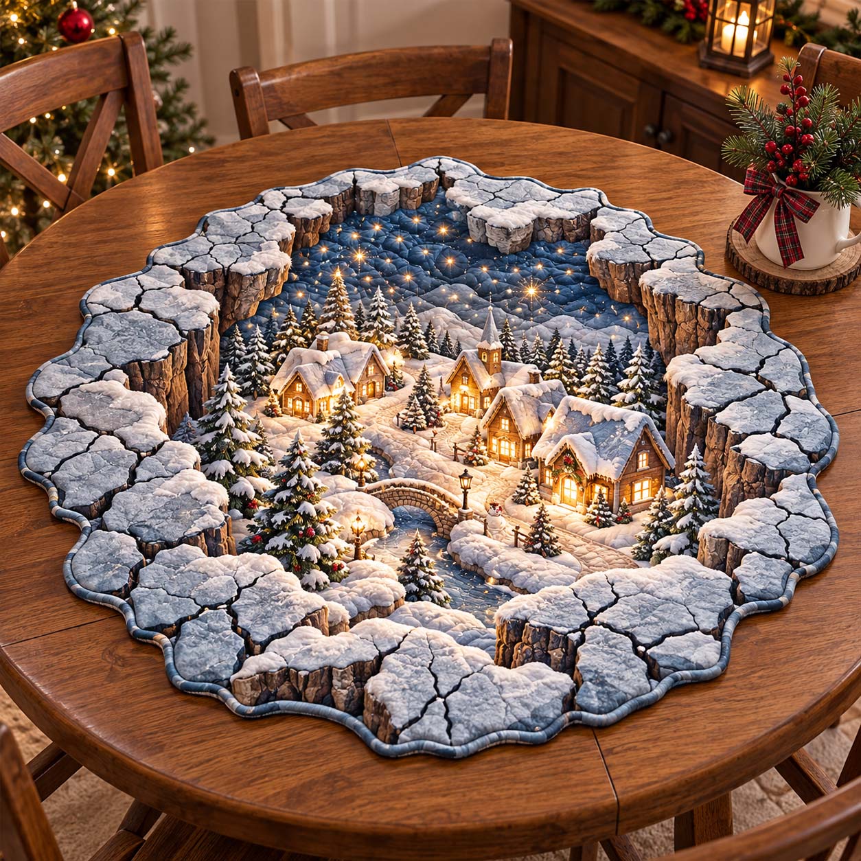 Winter Village Custom Shape Quilted Table Topper GFTOTP21521
