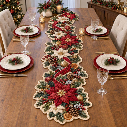 Poinsettia Charm Custom Shape Quilted Table Runner GFTOTP21522