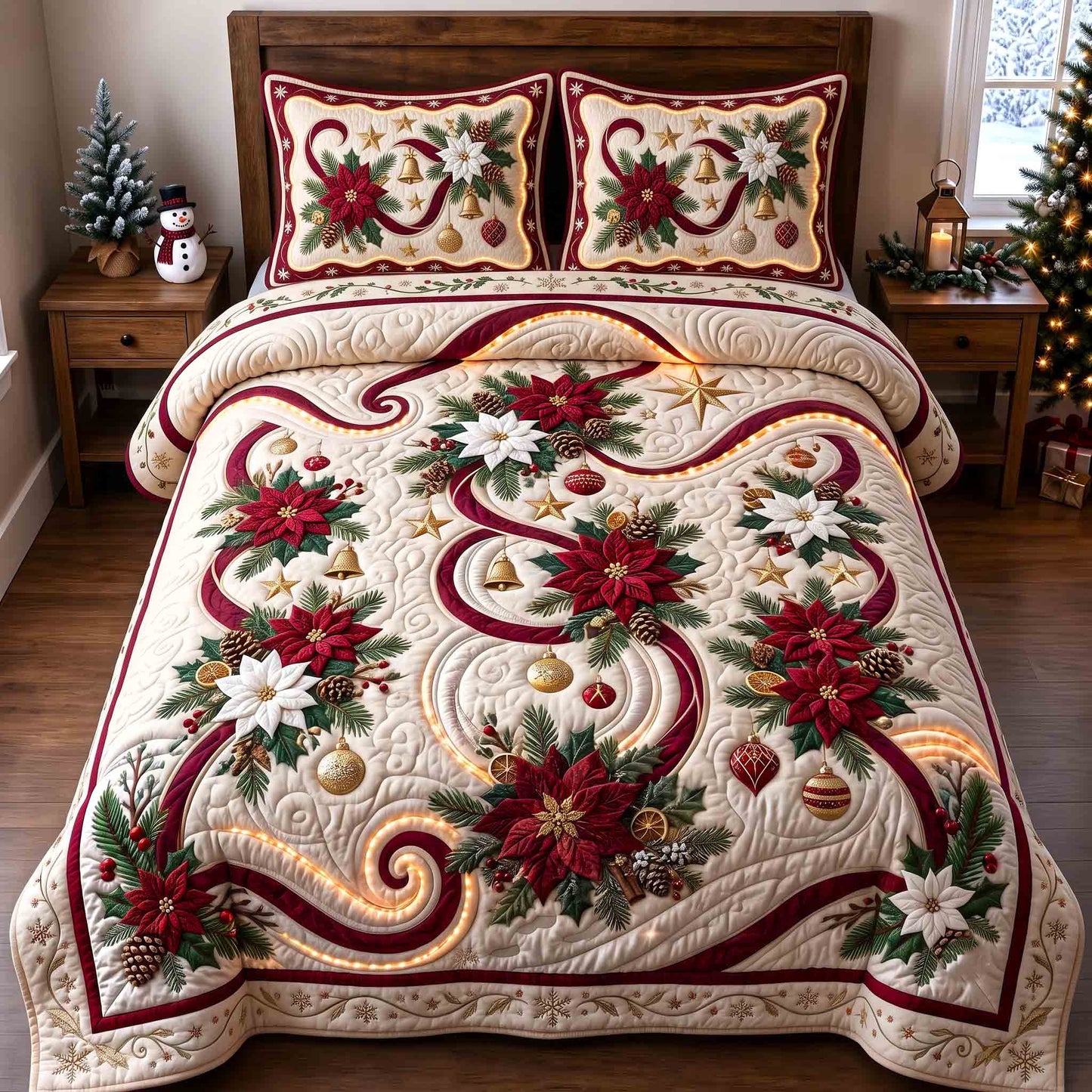 Poinsettia Charm 3-Piece Quilted Bedding Set GFTOTP21527