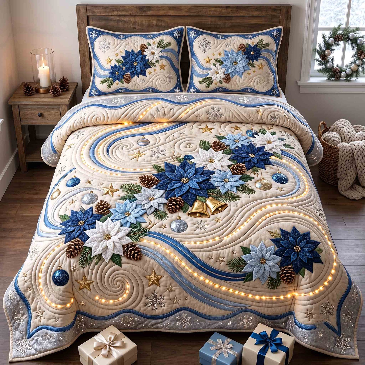 Poinsettia Charm 3-Piece Quilted Bedding Set GFTOTP21529