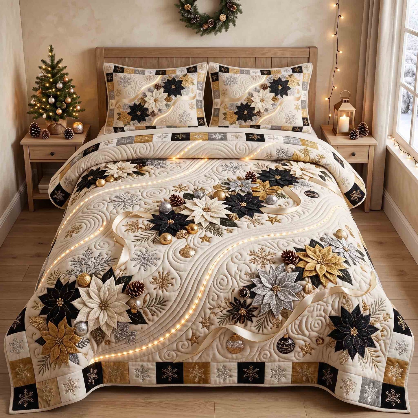 Poinsettia Charm 3-Piece Quilted Bedding Set GFTOTP21530