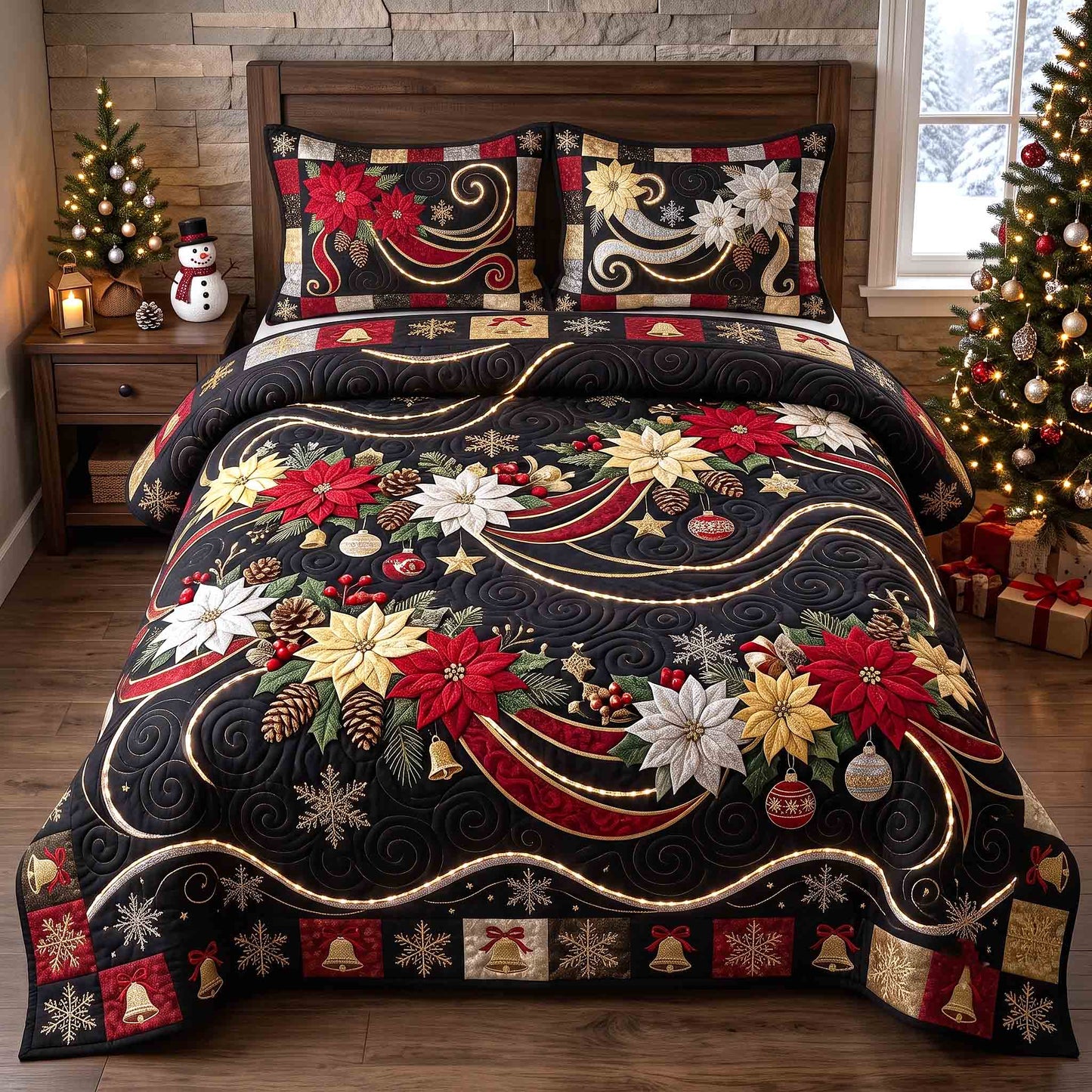 Poinsettia Charm 3-Piece Quilted Bedding Set GFTOTP21531