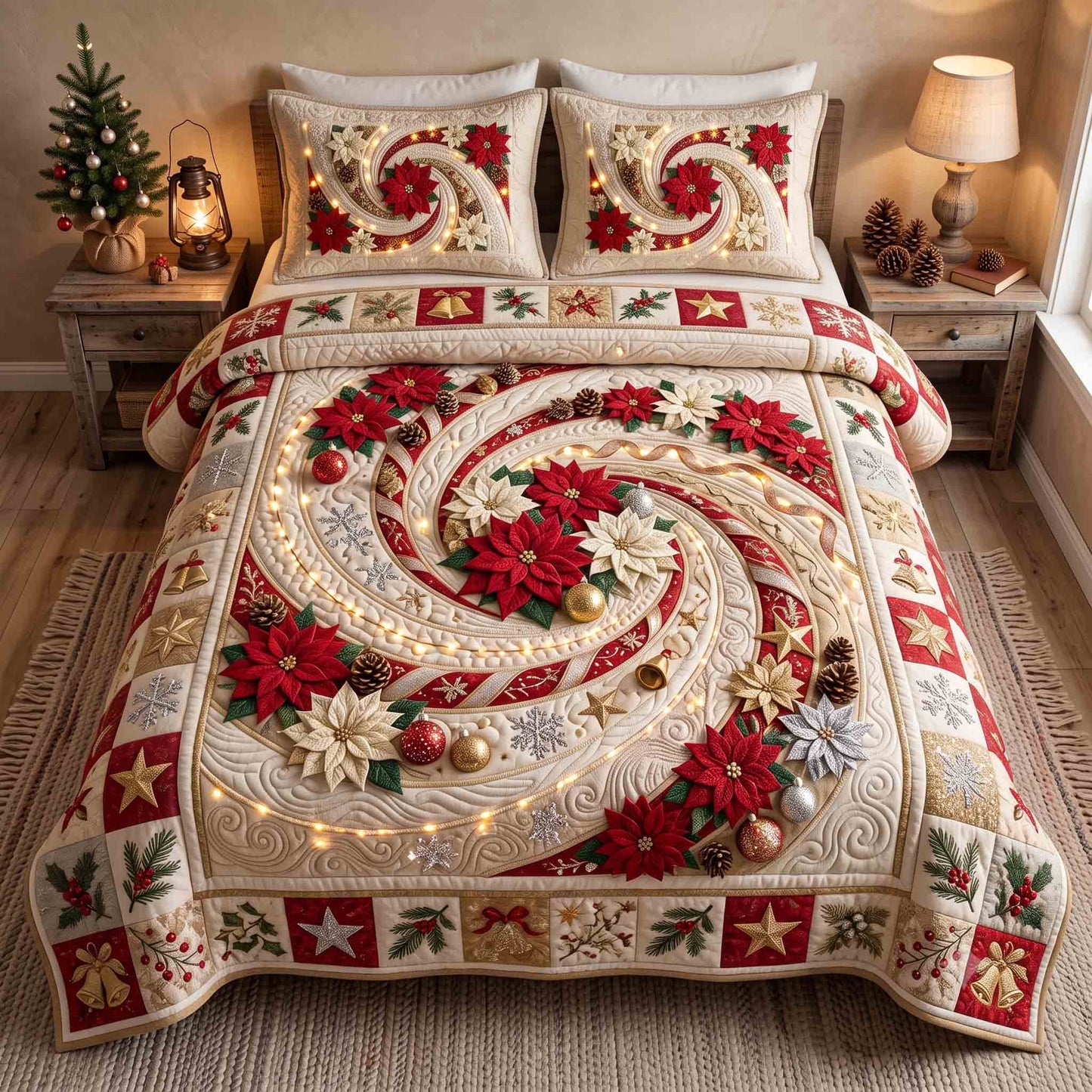 Poinsettia Charm 3-Piece Quilted Bedding Set GFTOTP21532