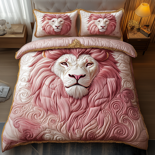 Pinky Majestic Lion 3-Piece Quilted Bedding Set GFTOTP2154