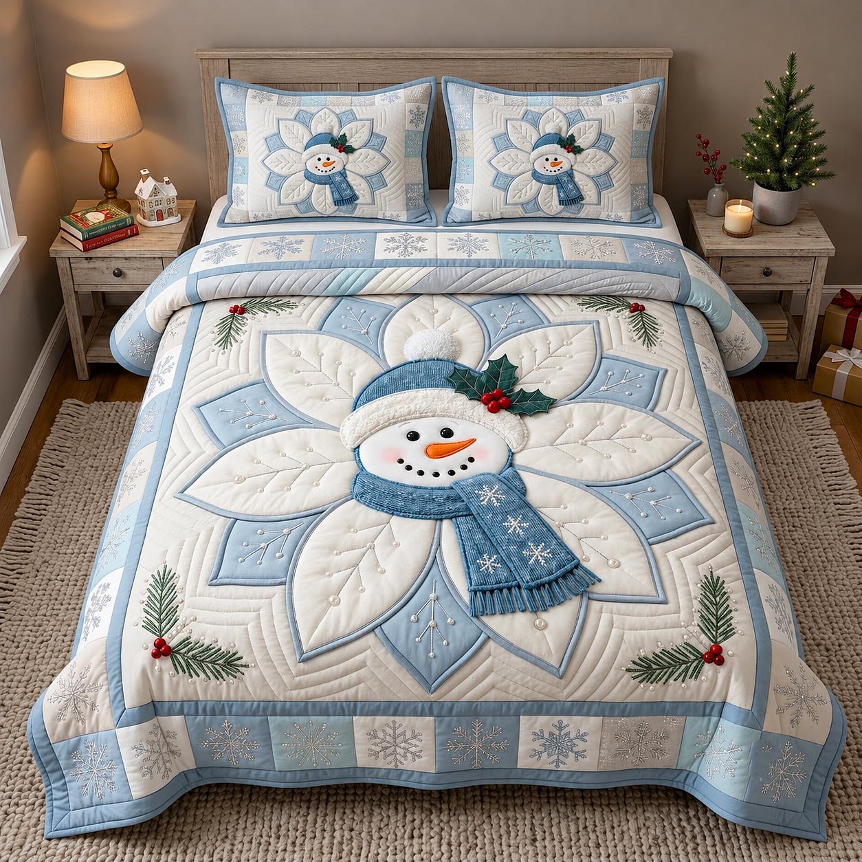 Icy Snowman 3-Piece Quilted Bedding Set GFTOTP21575