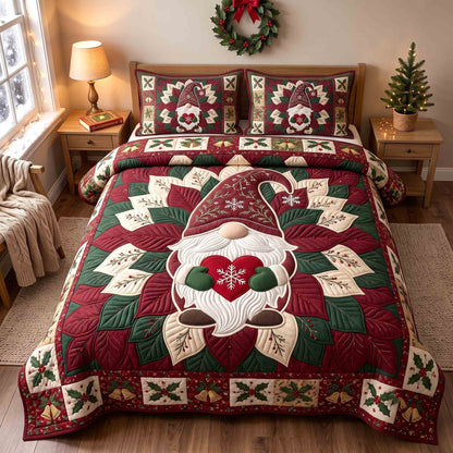 Christmas Gnome Heart 3-Piece Quilted Bedding Set GFTOTP21578