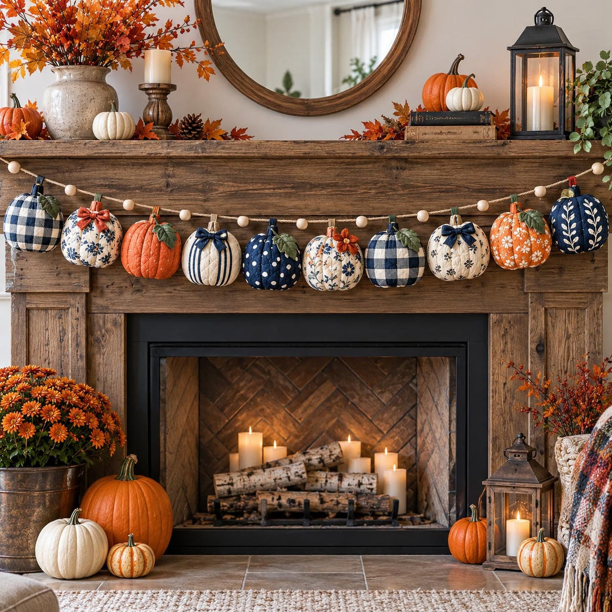 Patchwork Pumpkin Custom Shape Quilted Garland GFTOTP21585