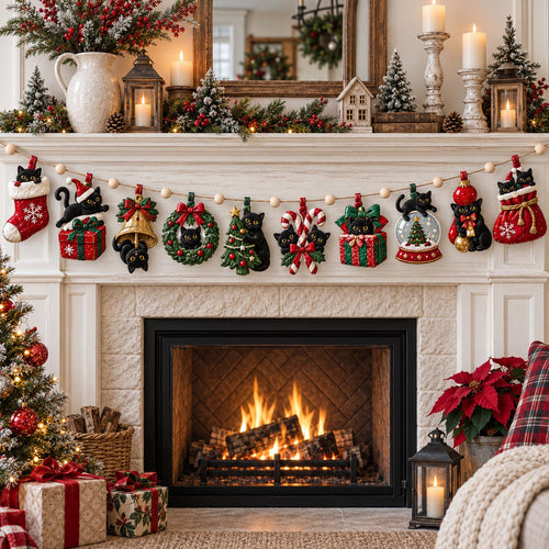 Holiday Black Cat Custom Shape Quilted Garland GFTOTP21590