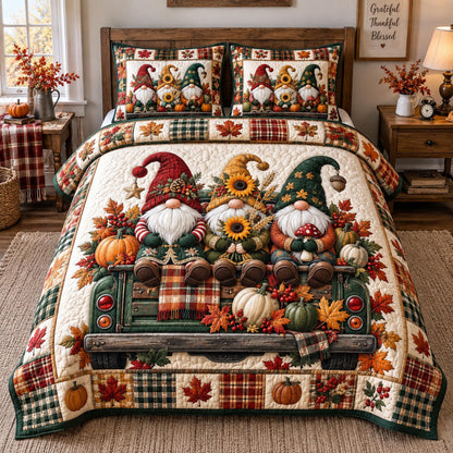 Autumn Harvest Gnomes 3-Piece Quilted Bedding Set GFTOTP21593