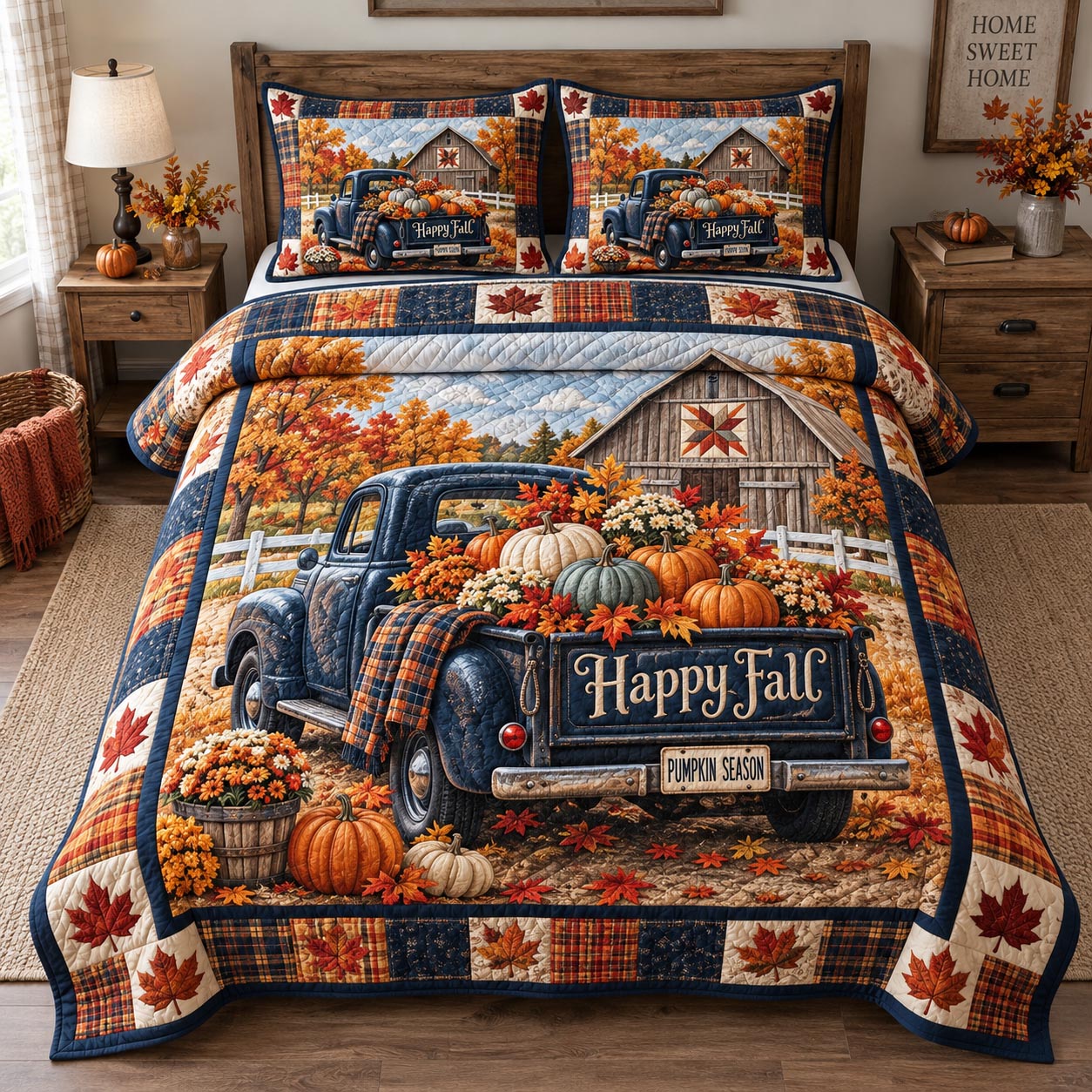 Happy Fall Truck 3-Piece Quilted Bedding Set GFTOTP21594