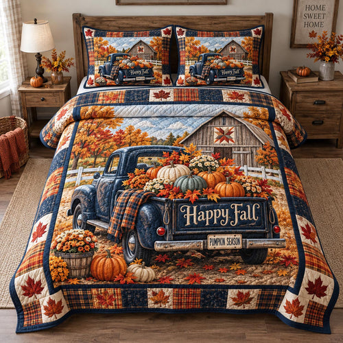 Happy Fall Truck 3-Piece Quilted Bedding Set GFTOTP21594