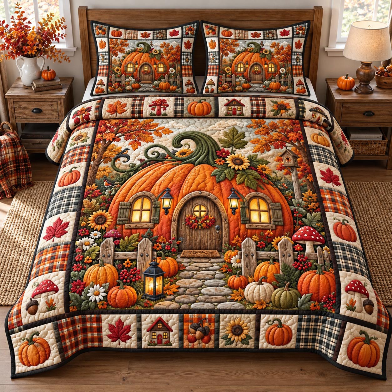 Enchanted Pumpkin Cottage 3-Piece Quilted Bedding Set GFTOTP21597