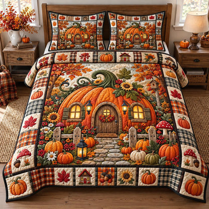 Enchanted Pumpkin Cottage 3-Piece Quilted Bedding Set GFTOTP21597