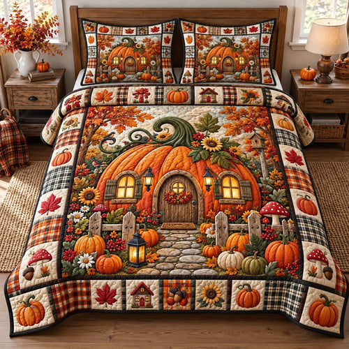 Enchanted Pumpkin Cottage 3-Piece Quilted Bedding Set GFTOTP21597