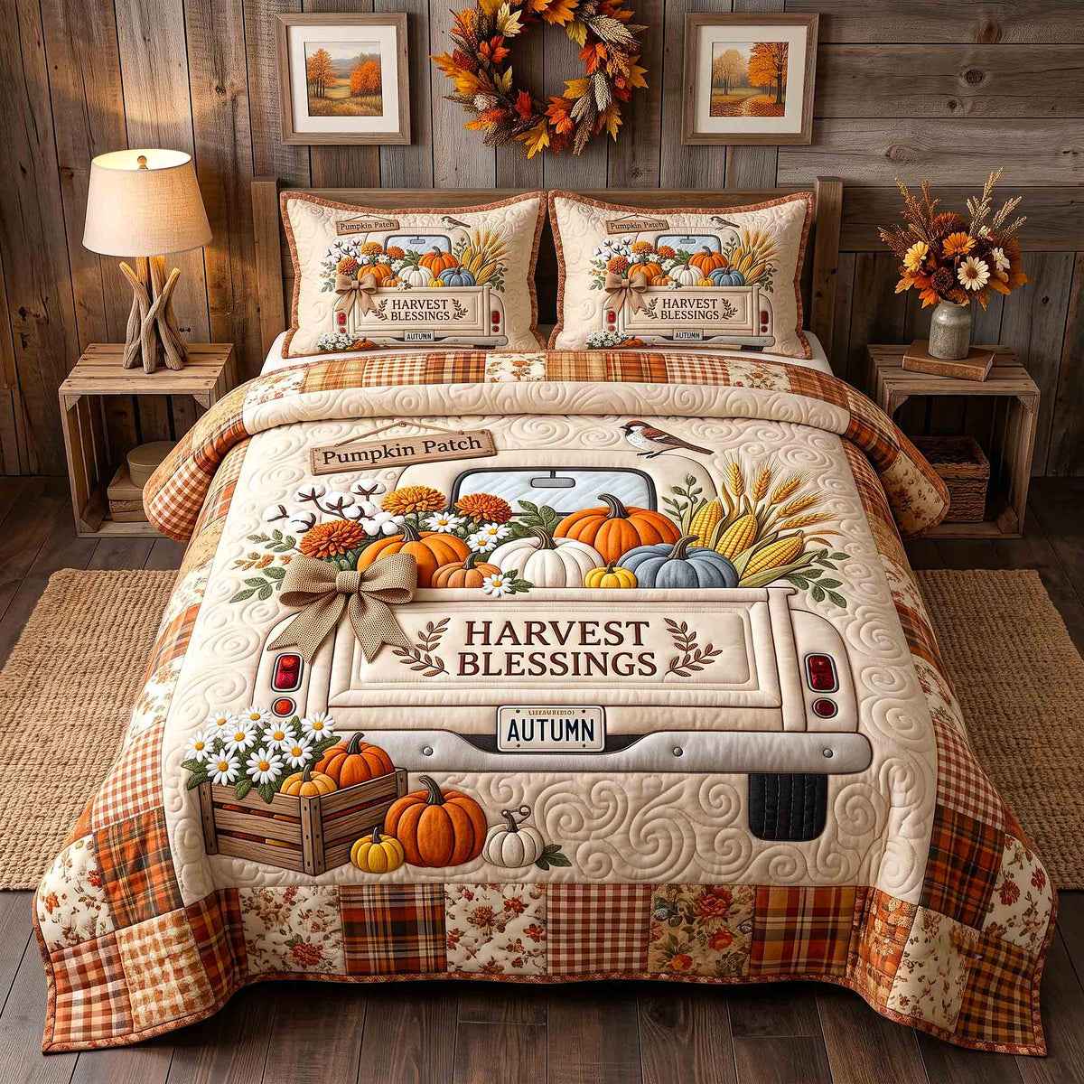 Harvest Blessings Truck 3-Piece Quilted Bedding Set GFTOTP21598