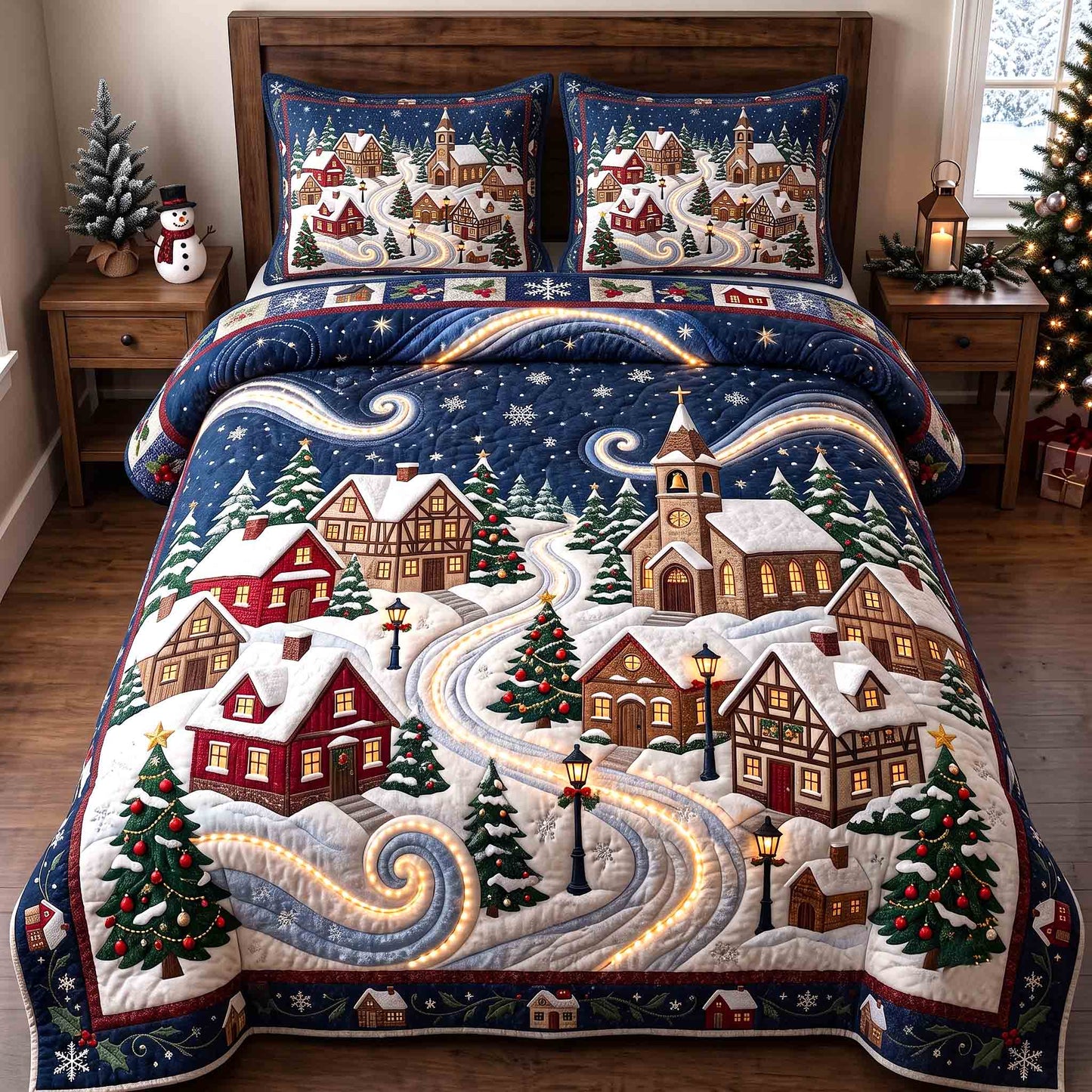 Twinkling Winter Village 3-Piece Quilted Bedding Set GFTOTP21600