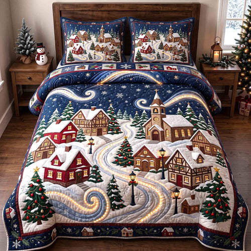 Twinkling Winter Village 3-Piece Quilted Bedding Set GFTOTP21600