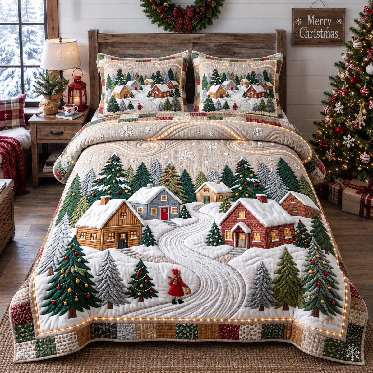 Winter Village 3-Piece Quilted Bedding Set GFTOTP21601