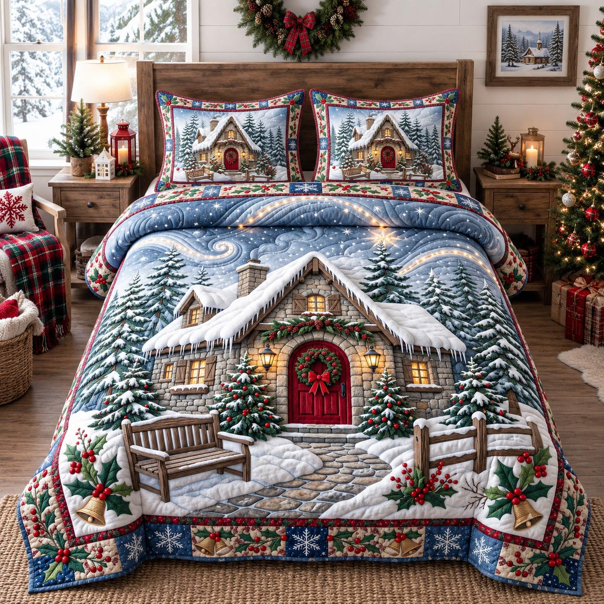 Snowy Stone Cottage 3-Piece Quilted Bedding Set GFTOTP21603