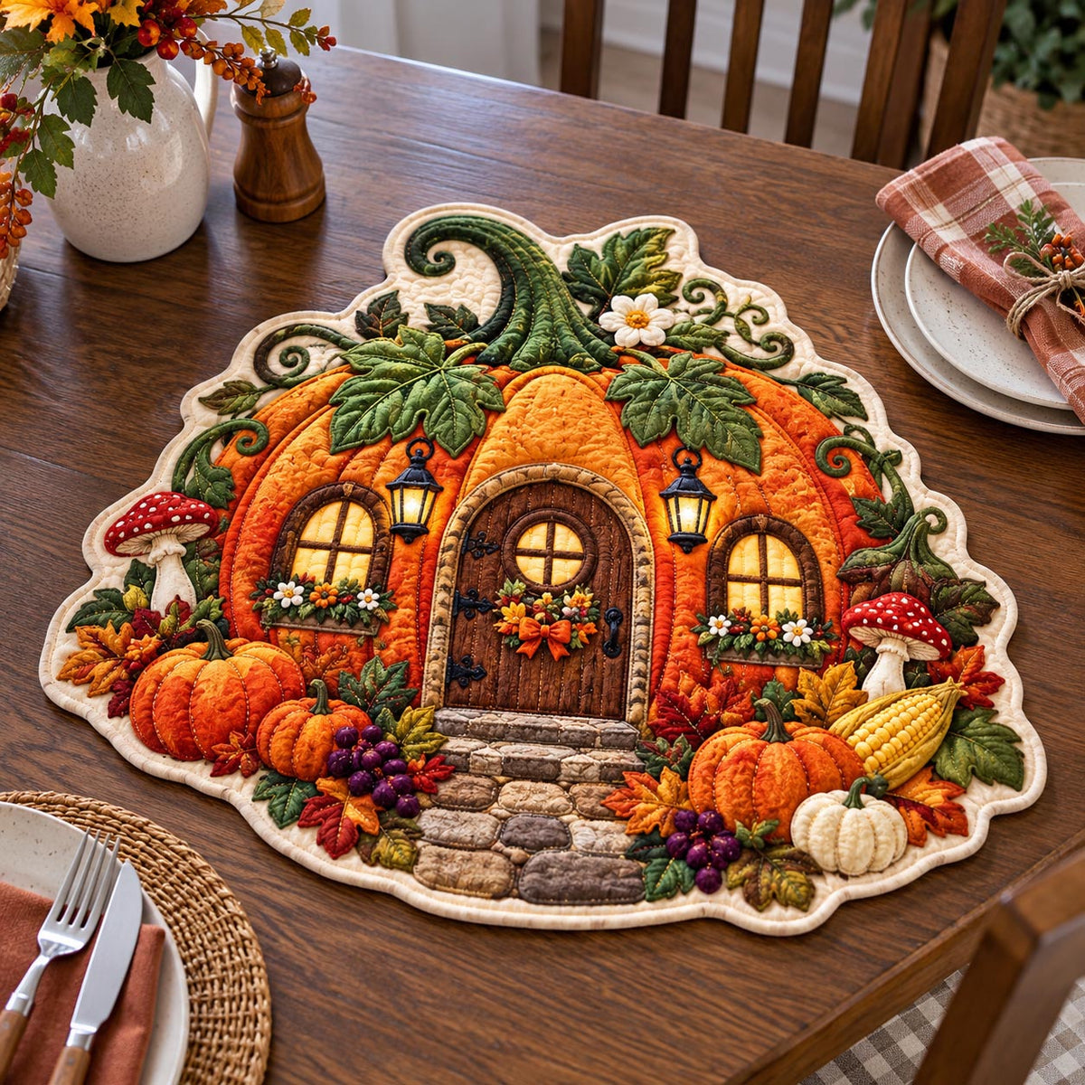 Enchanted Pumpkin Cottage Custom Shape Quilted Placemat GFTOTP21606