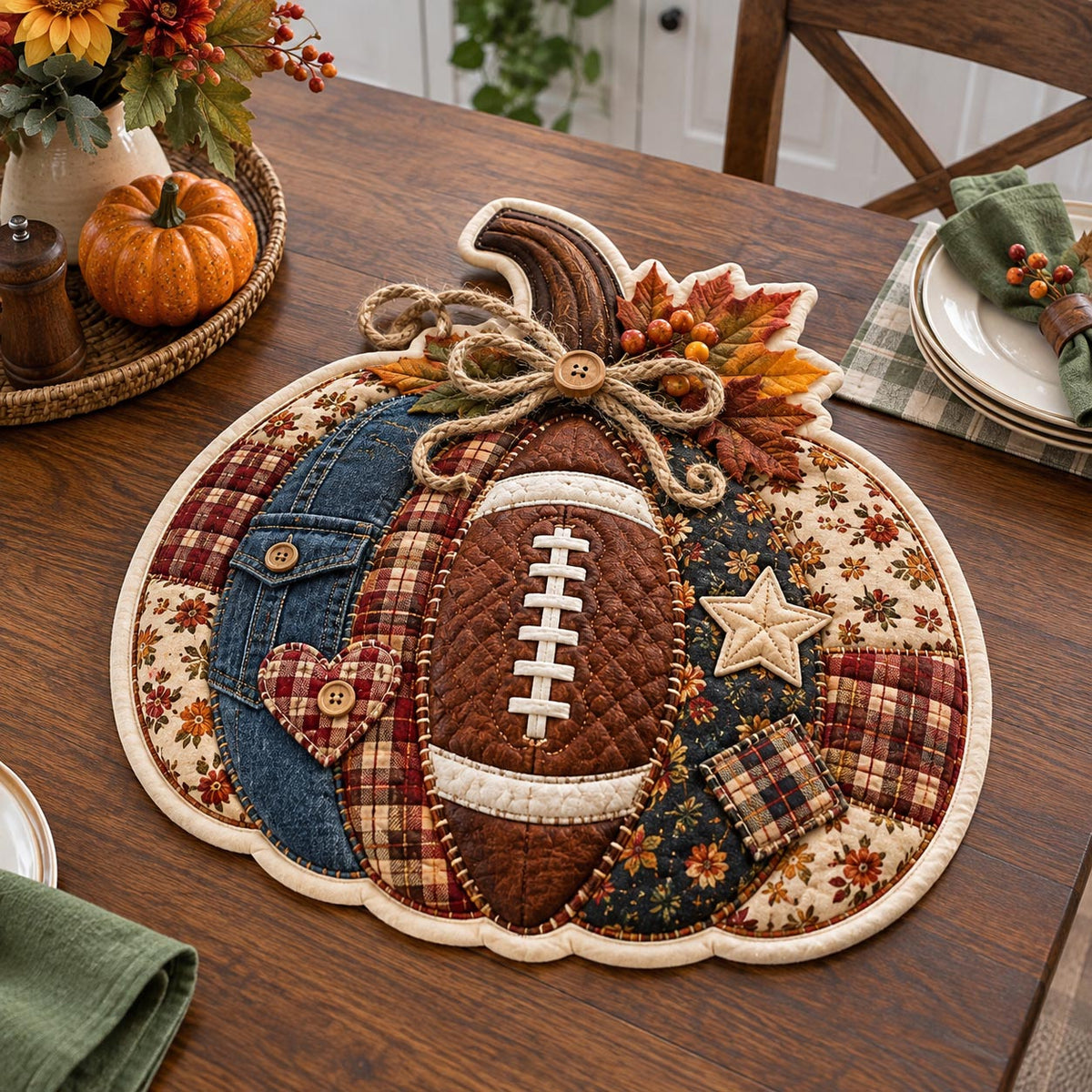 Game Day Pumpkin Custom Shape Quilted Placemat GFTOTP21607