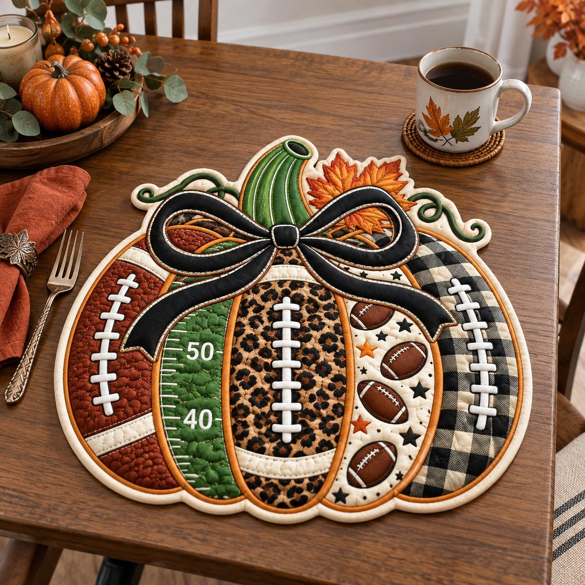 Game Day Pumpkin Custom Shape Quilted Placemat GFTOTP21610