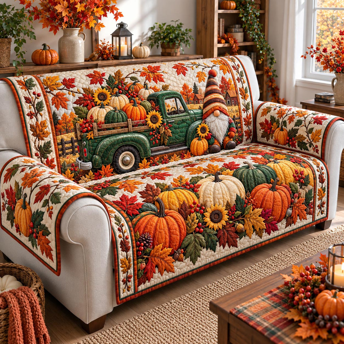 Green Truck Gnome Quilted Sofa Cover GFTOTP21614