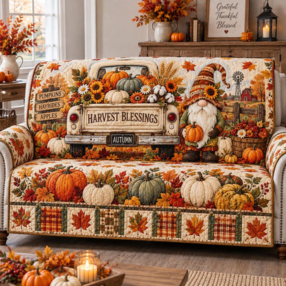 Harvest Blessings Gnome Quilted Sofa Cover GFTOTP21616