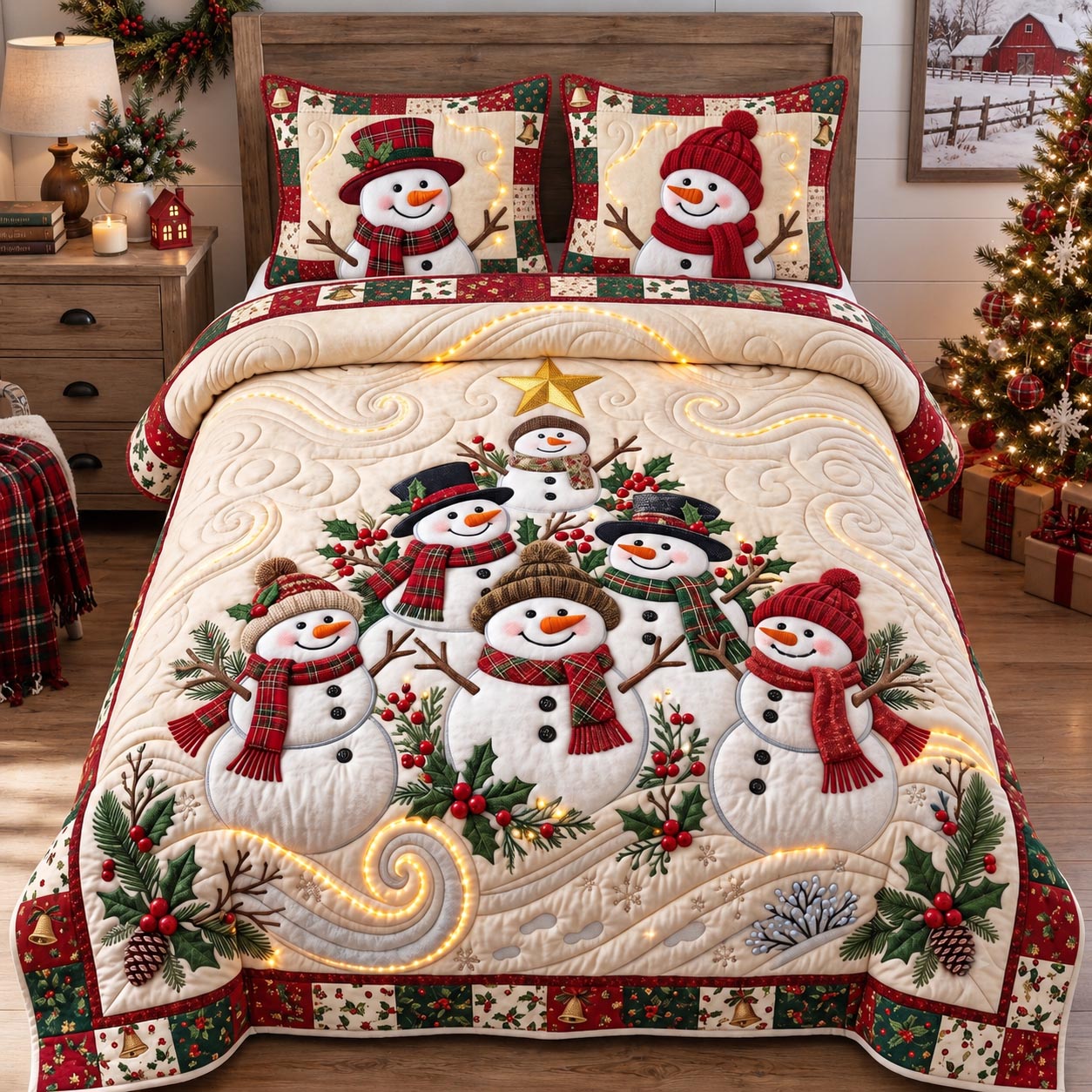 Snowman Tree 3-Piece Quilted Bedding Set GFTOTP21648