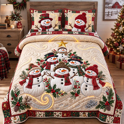 Snowman Tree 3-Piece Quilted Bedding Set GFTOTP21648