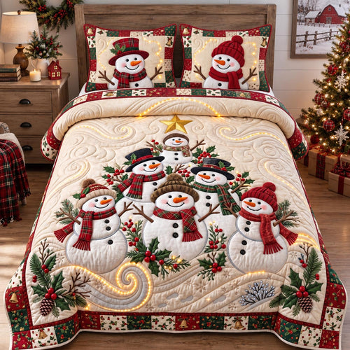 Snowman Tree 3-Piece Quilted Bedding Set GFTOTP21648