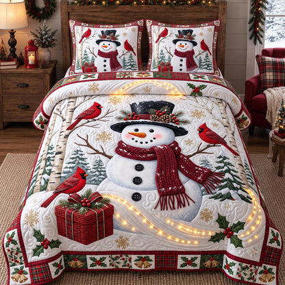 Snowman Cardinal Winter 3-Piece Quilted Bedding Set GFTOTP21650