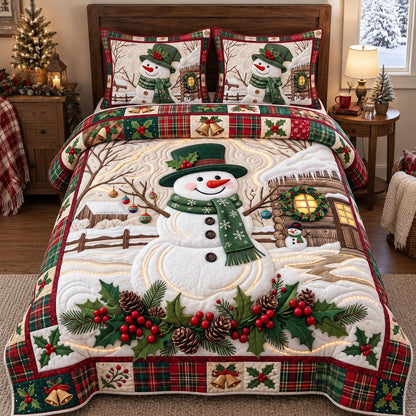 Winter Cabin Snowman 3-Piece Quilted Bedding Set GFTOTP21652