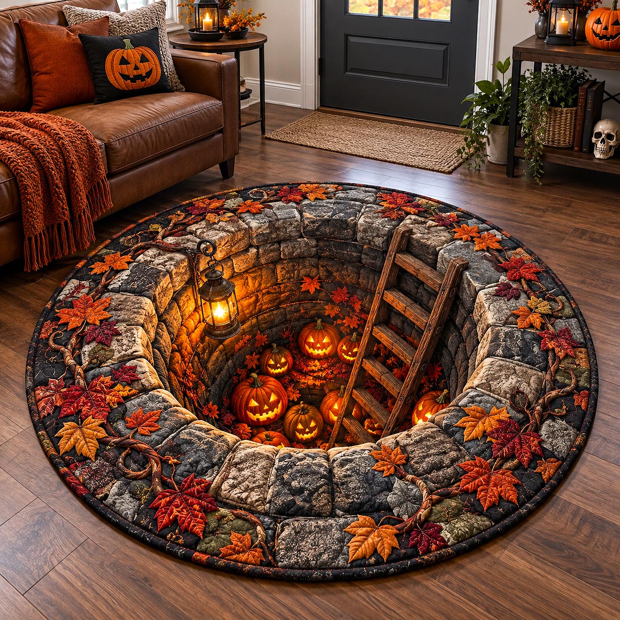Pumpkin Stone Well Quilted Round Mat GFTOTP21654