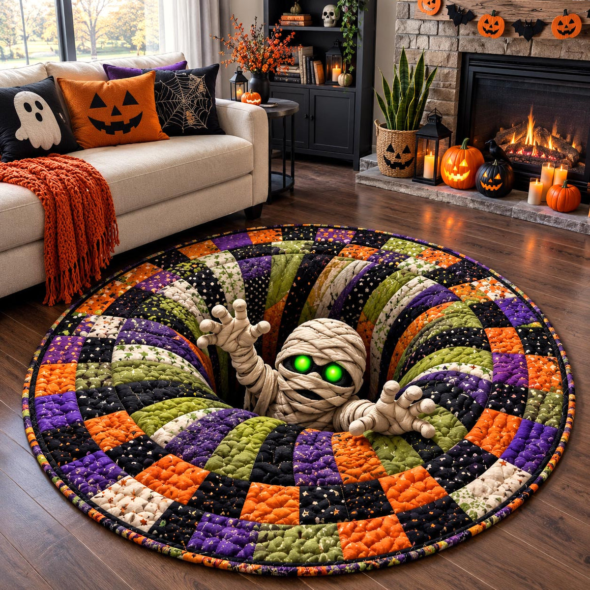 Creepy Mummy Vortex Quilted Round Mat GFTOTP21655