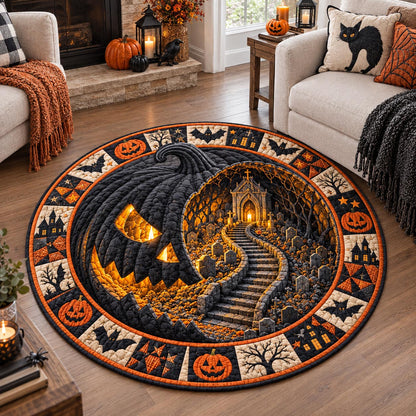Haunted Pumpkin Graveyard Quilted Round Mat GFTOTP21656