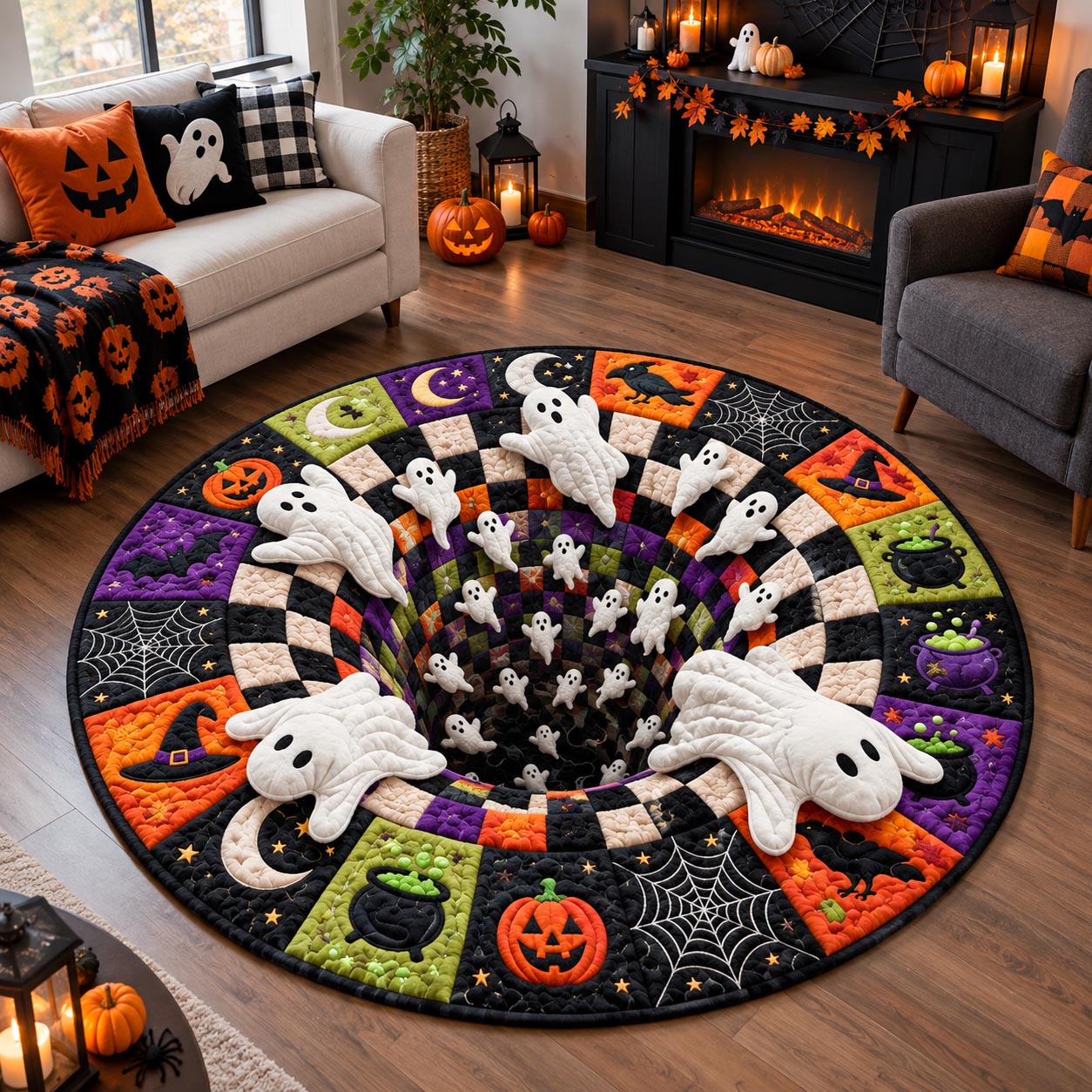 Spooky Ghost Vortex Quilted Round Mat GFTOTP21659