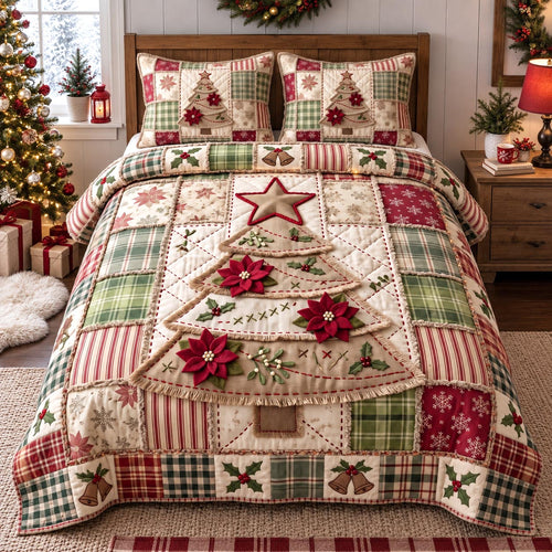Patchwork Christmas Tree 3-Piece Quilted Bedding Set GFTOTP21706