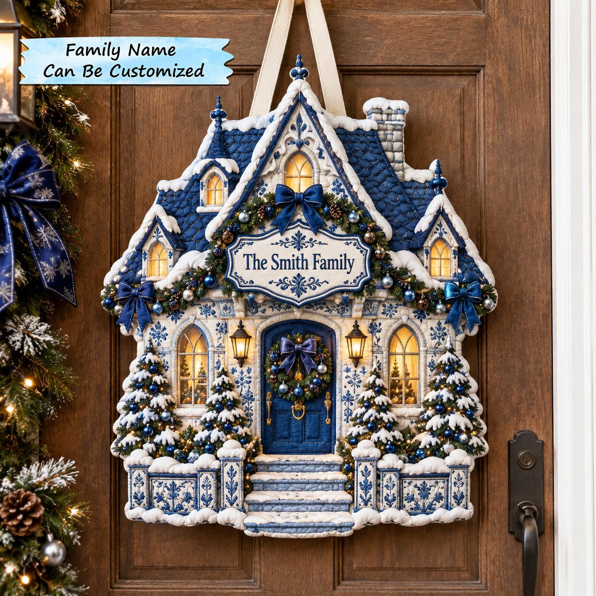 Personalized Christmas Cottage Custom Shape Quilted Door Hanger QTCUZ GFTOTP21720