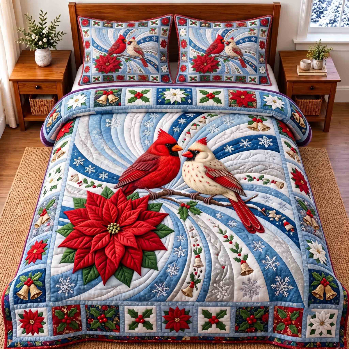 Snowy Cardinal Duo 3-Piece Quilted Bedding Set GFTOTP21769