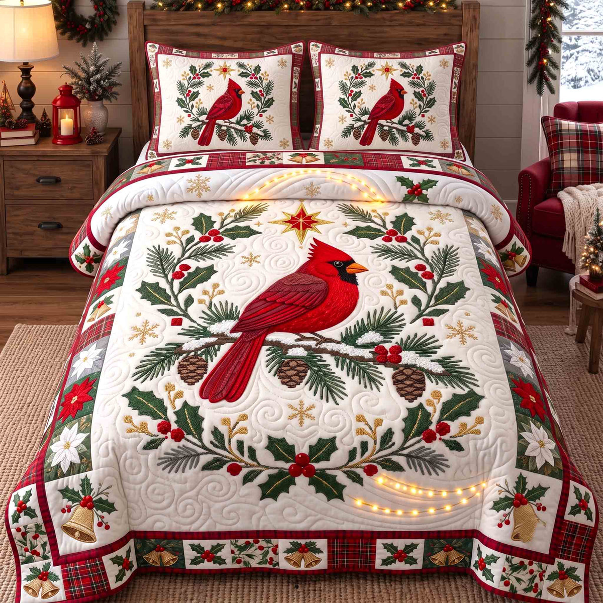 Classic Holiday Cardinal 3-Piece Quilted Bedding Set GFTOTP21772