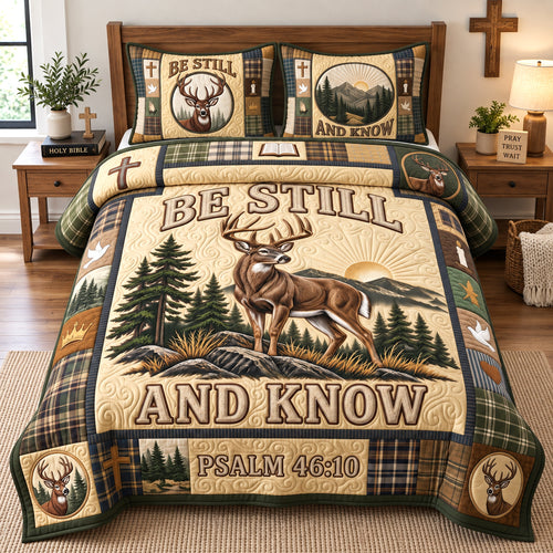 Golden Sunrise Buck 3-Piece Quilted Bedding Set GFTOTP21775