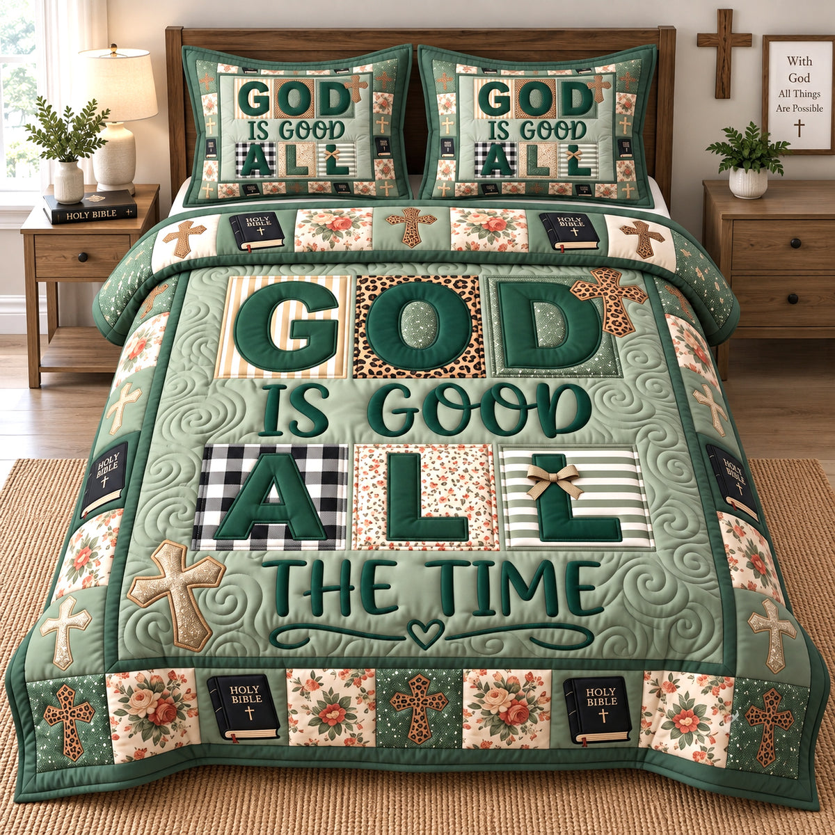 Emerald Grace 3-Piece Quilted Bedding Set GFTOTP21781