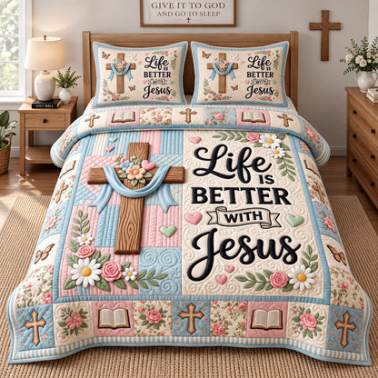 Sweet Jesus Blessings 3-Piece Quilted Bedding Set GFTOTP21783